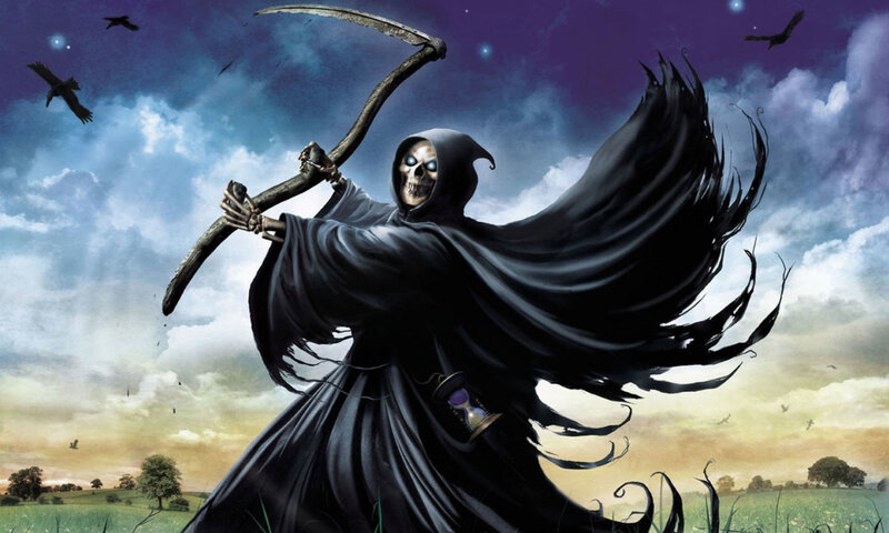 Grim Reaper with Scythe — Black, Dramatic, Sunset