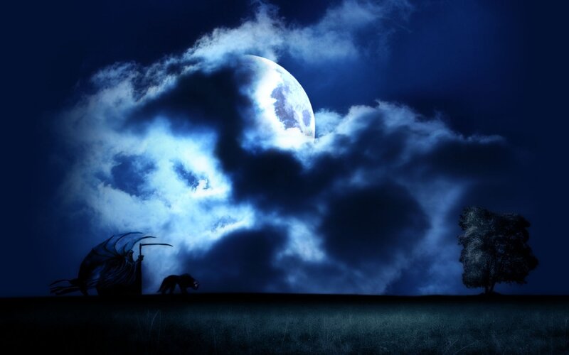 Grim Reaper with Wolf — Blue, Dramatic, Night