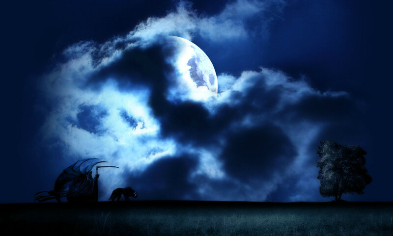 Grim Reaper with Wolf — Blue