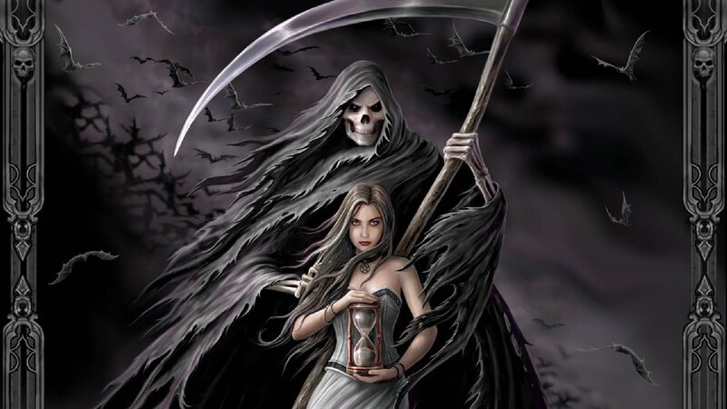 Grim Reaper with Woman — Black, Dark, Night