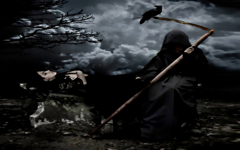 Grim Reaper with Woman — Black, Dramatic, Somber