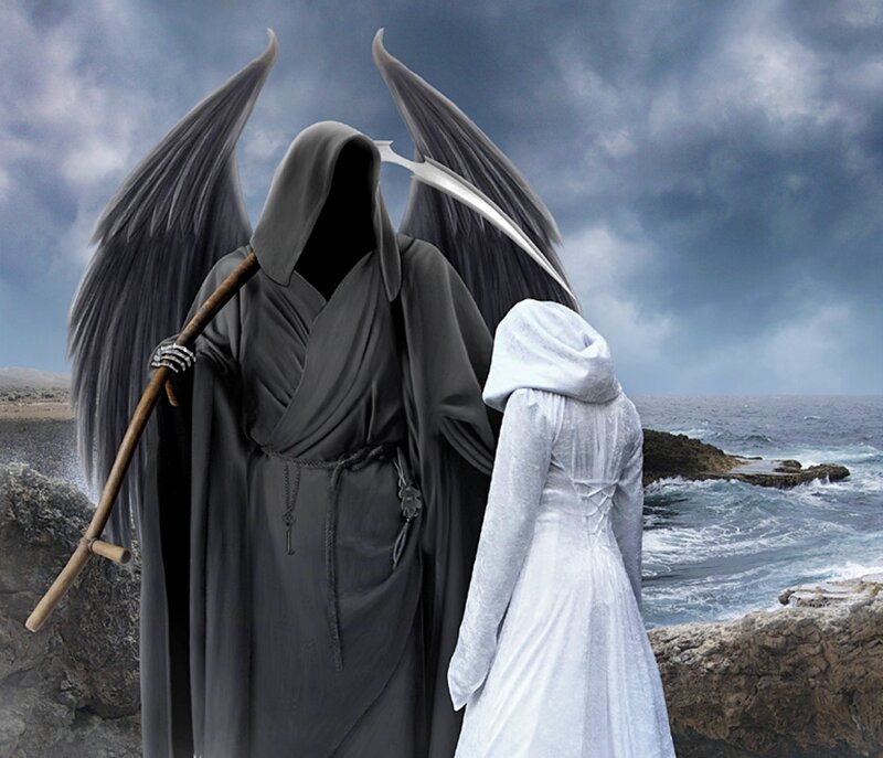 Grim Reaper with Woman — Gray