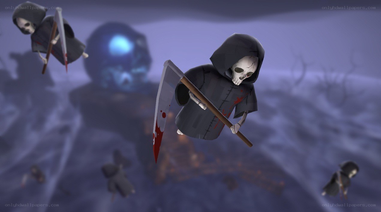 Grim reapers in a dark landscape