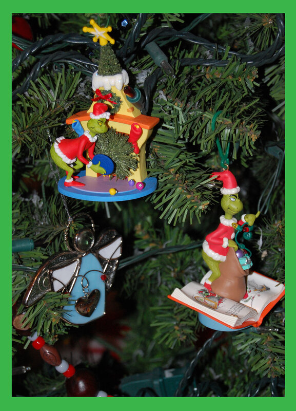 Grinch ornaments on tree