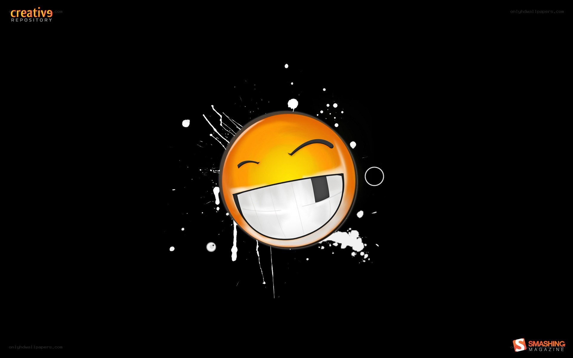 grinning emoji with paint splatter