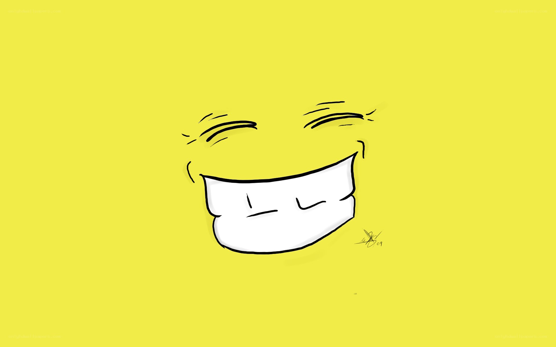 grinning face on yellow