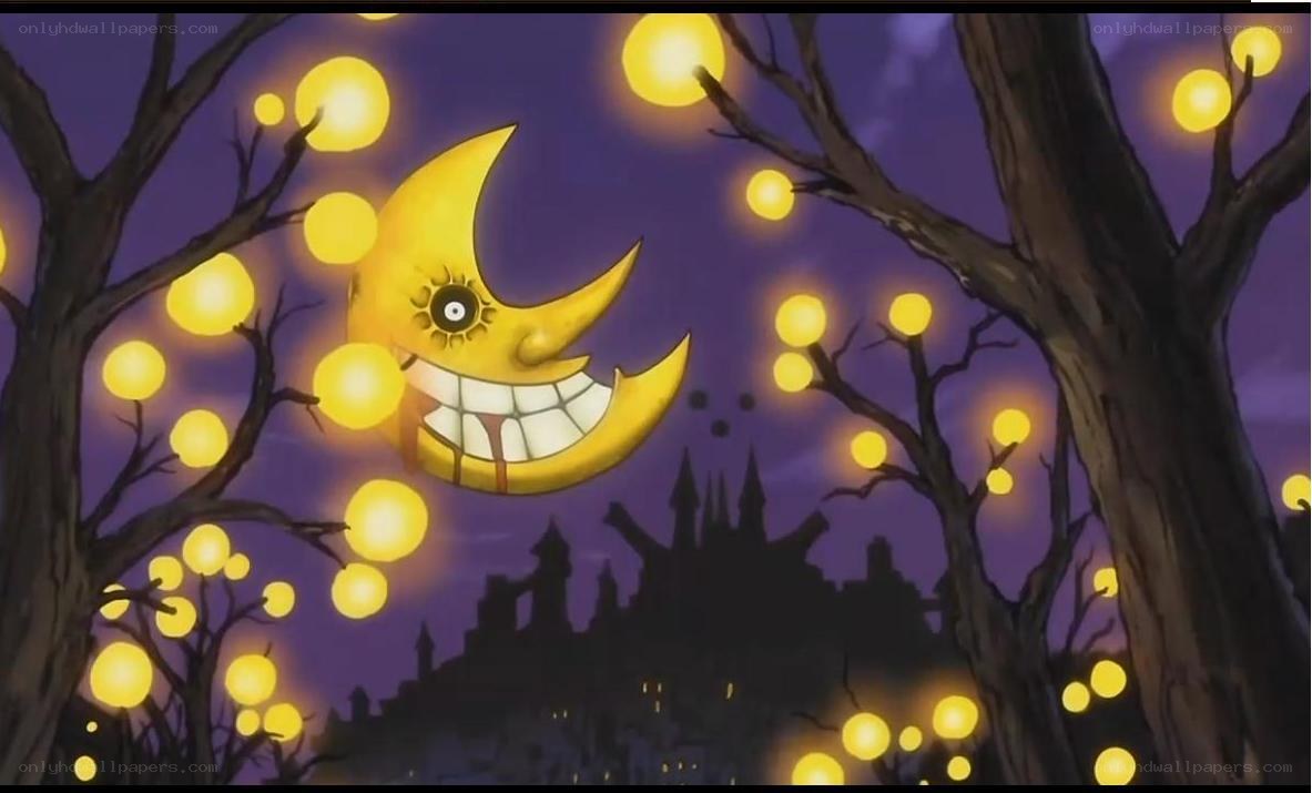 Grinning moon in a spooky forest