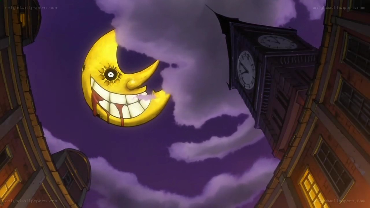 grinning moon over city