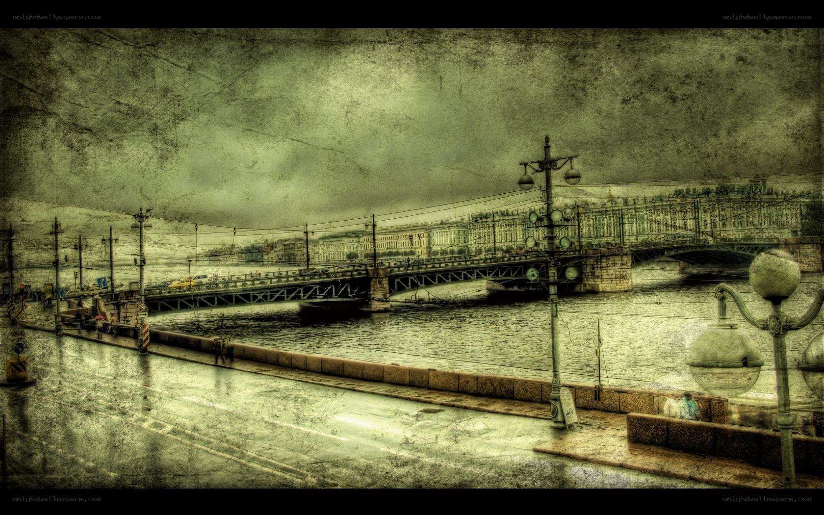 gritty city bridge scene
