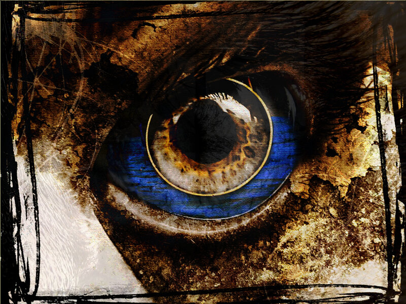 gritty eye with blue iris