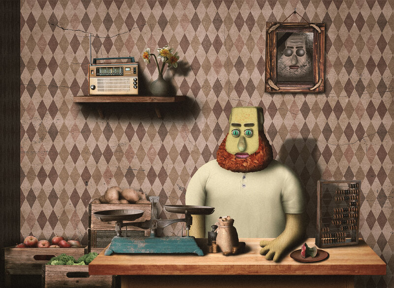 Grocer with Vegetable Scale