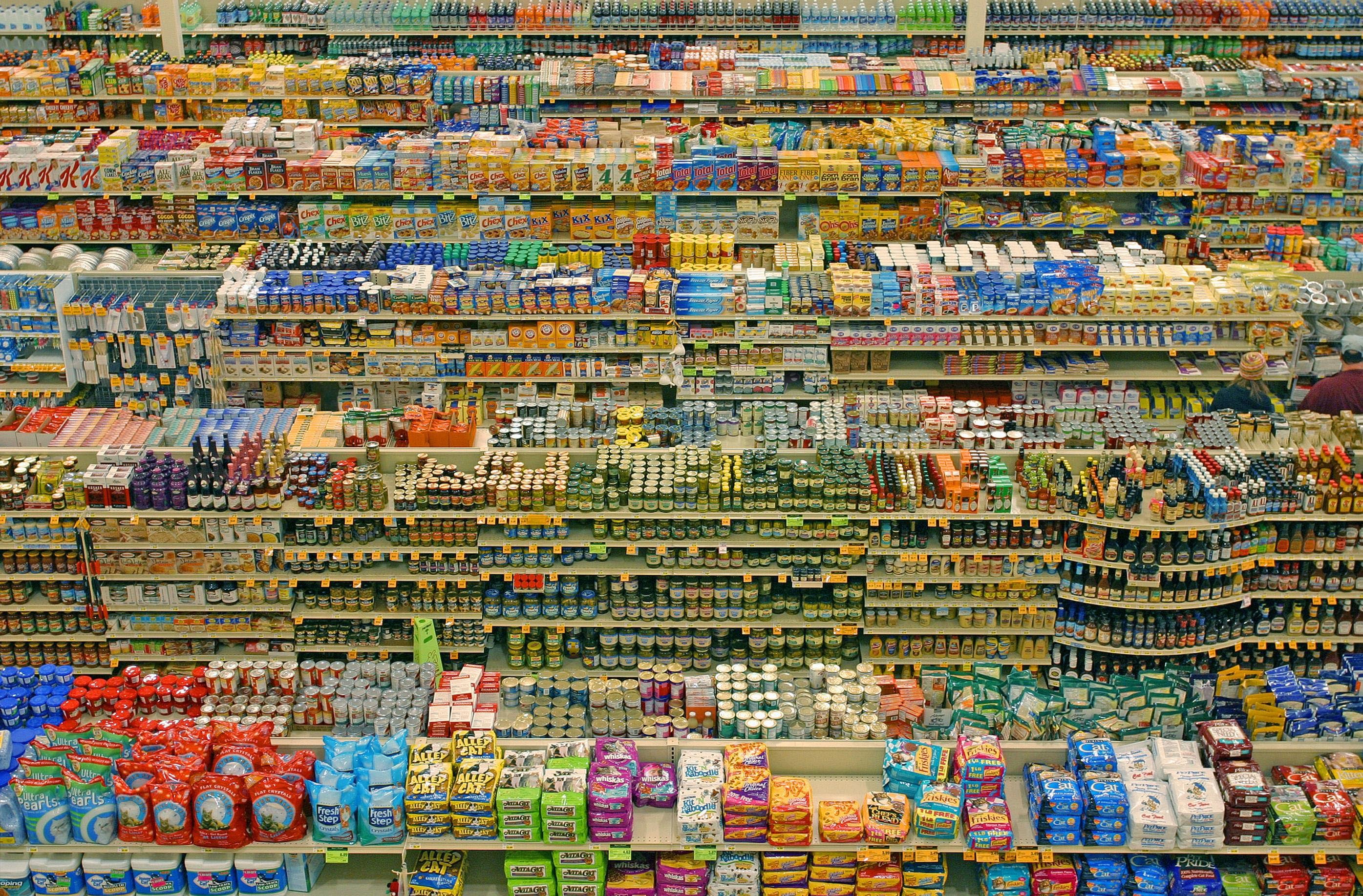 Grocery store aisle shelves