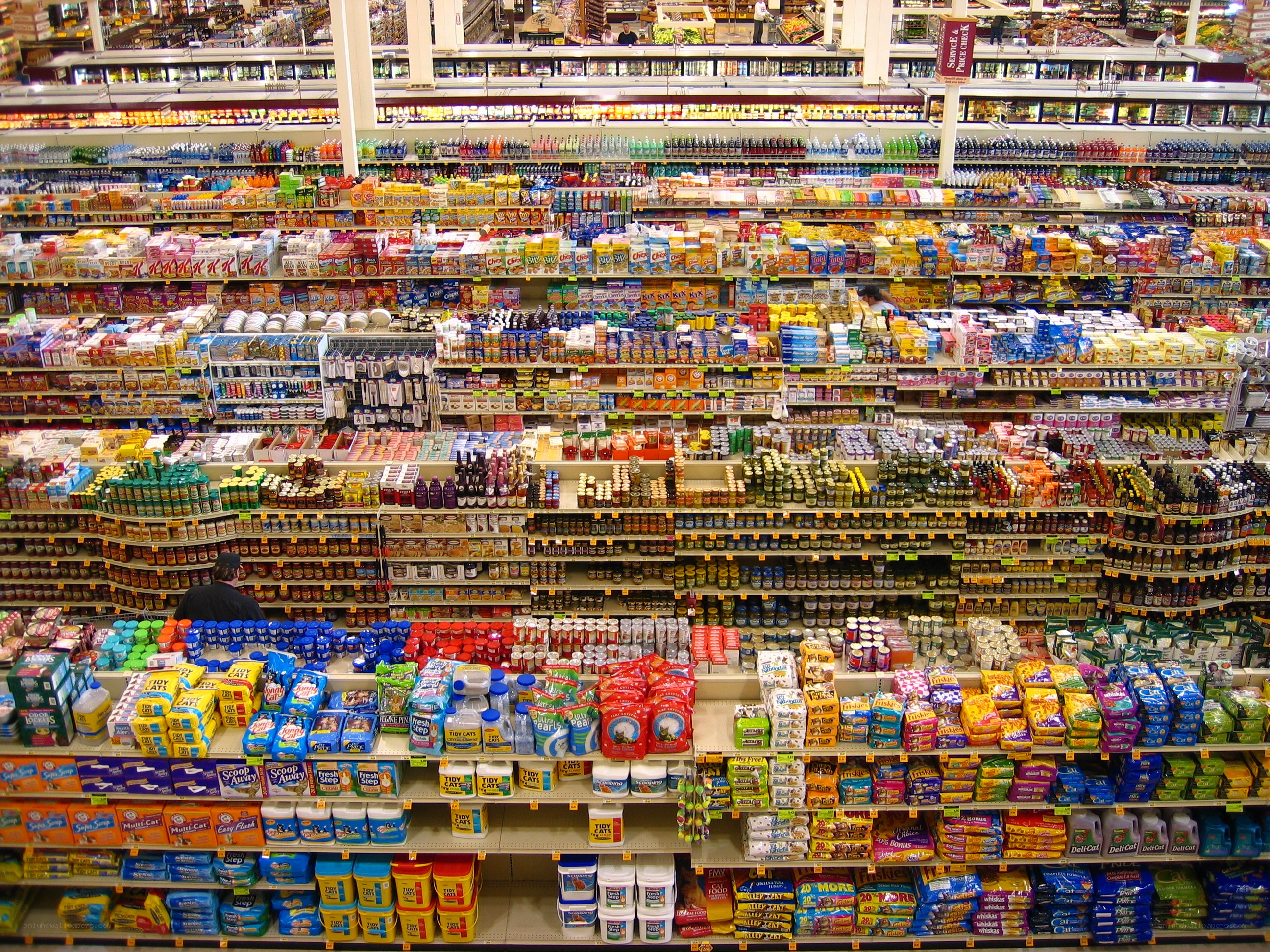 Grocery store aisle with products