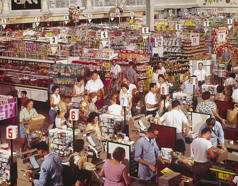 Grocery store checkout scene
