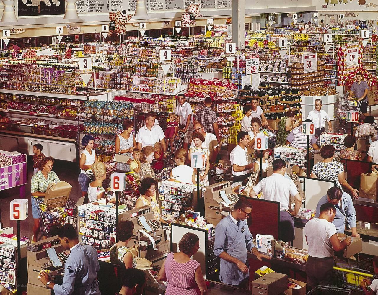 Grocery store checkout scene