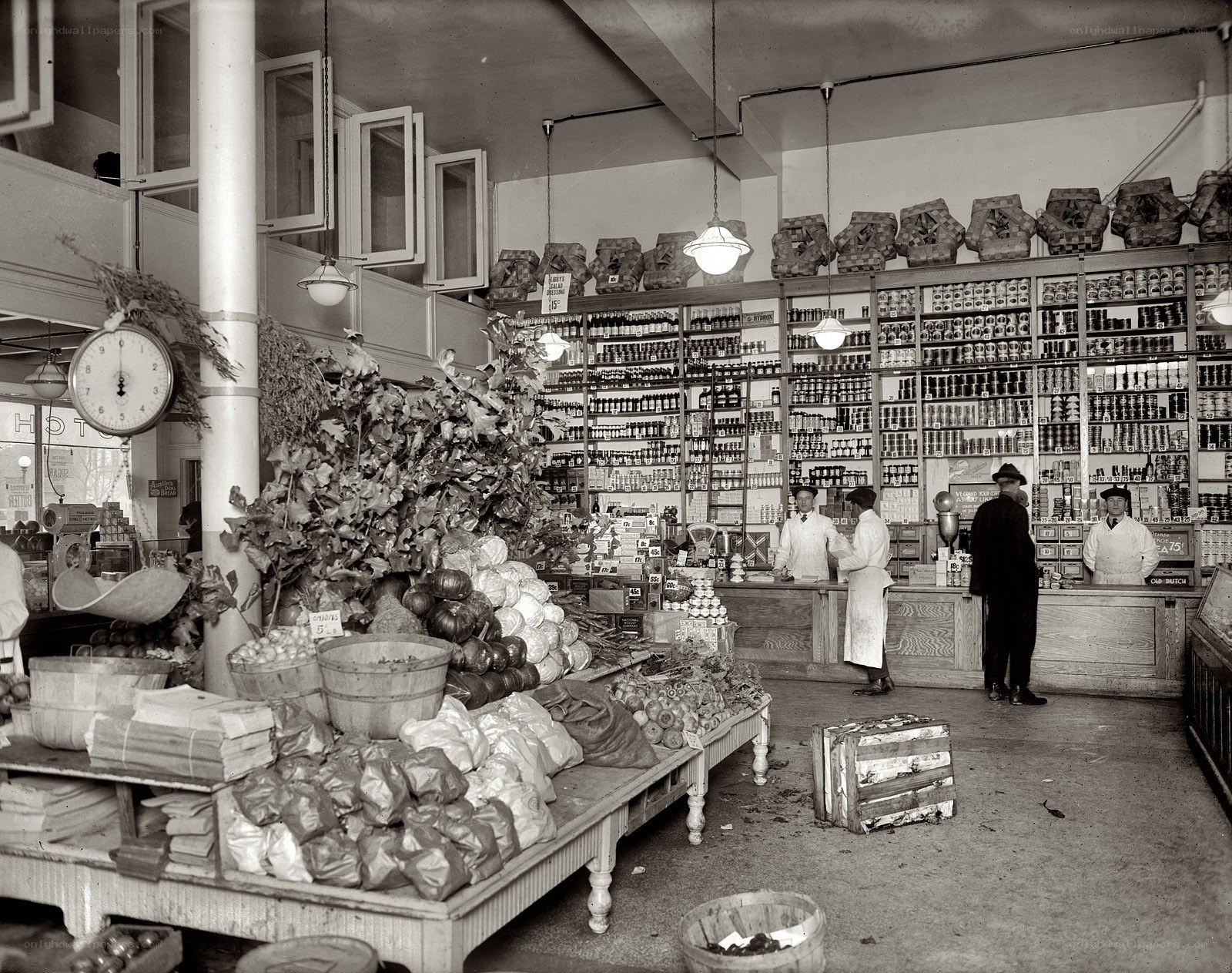 Grocery store interior, early 1900s