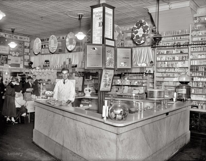 Grocery store interior with counter