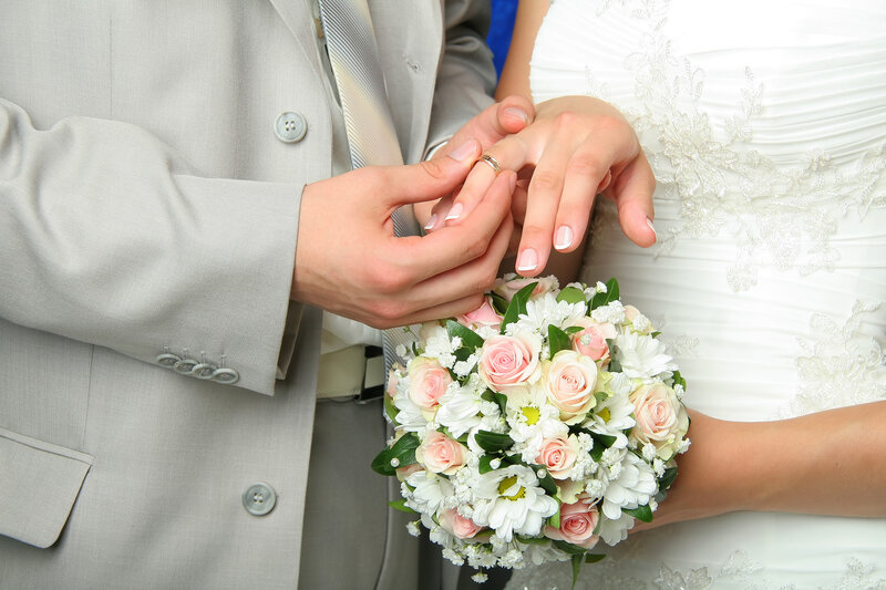 Groom Placing Ring on Bride