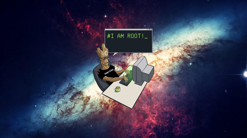 Groot at a Computer