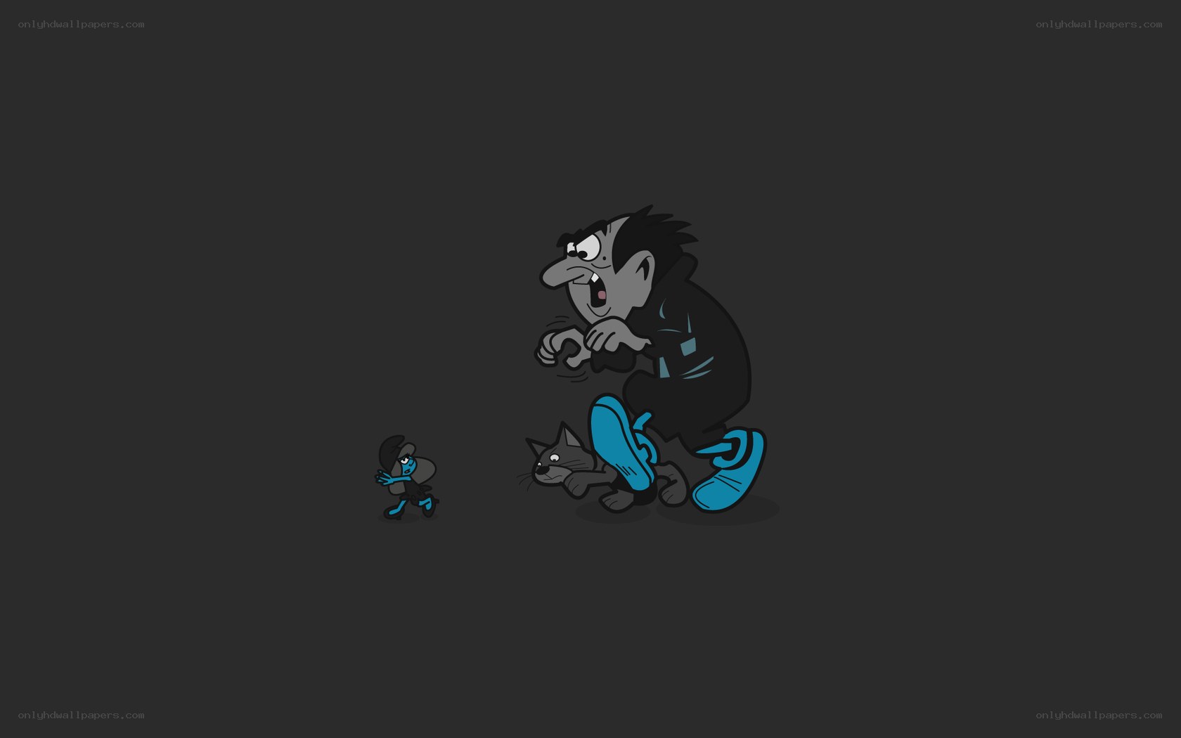 Grouchy Smurf confronts Gargamel