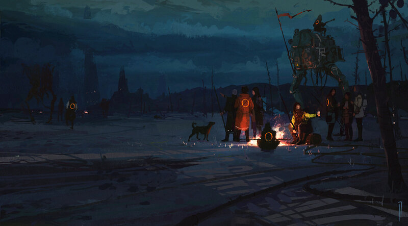 Group Around Campfire — Blue