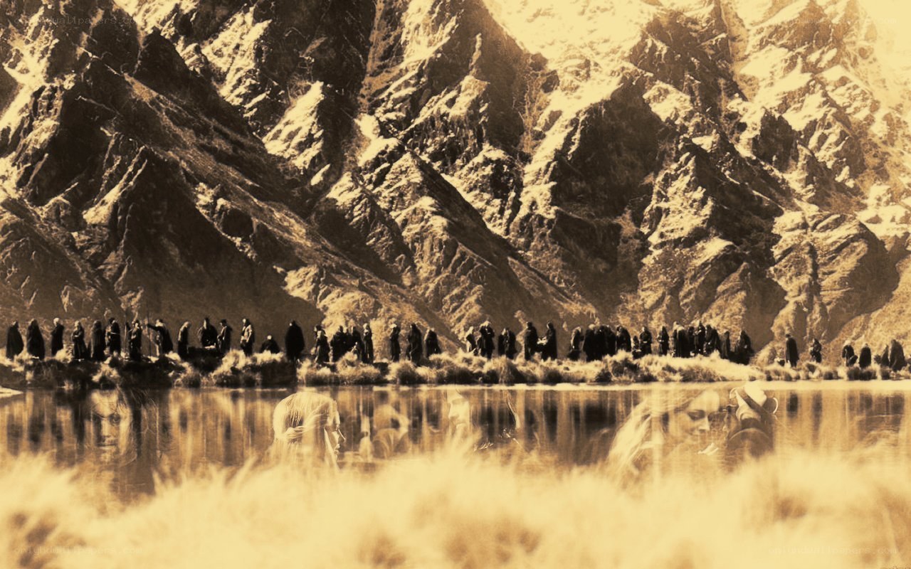 Group at mountain lake