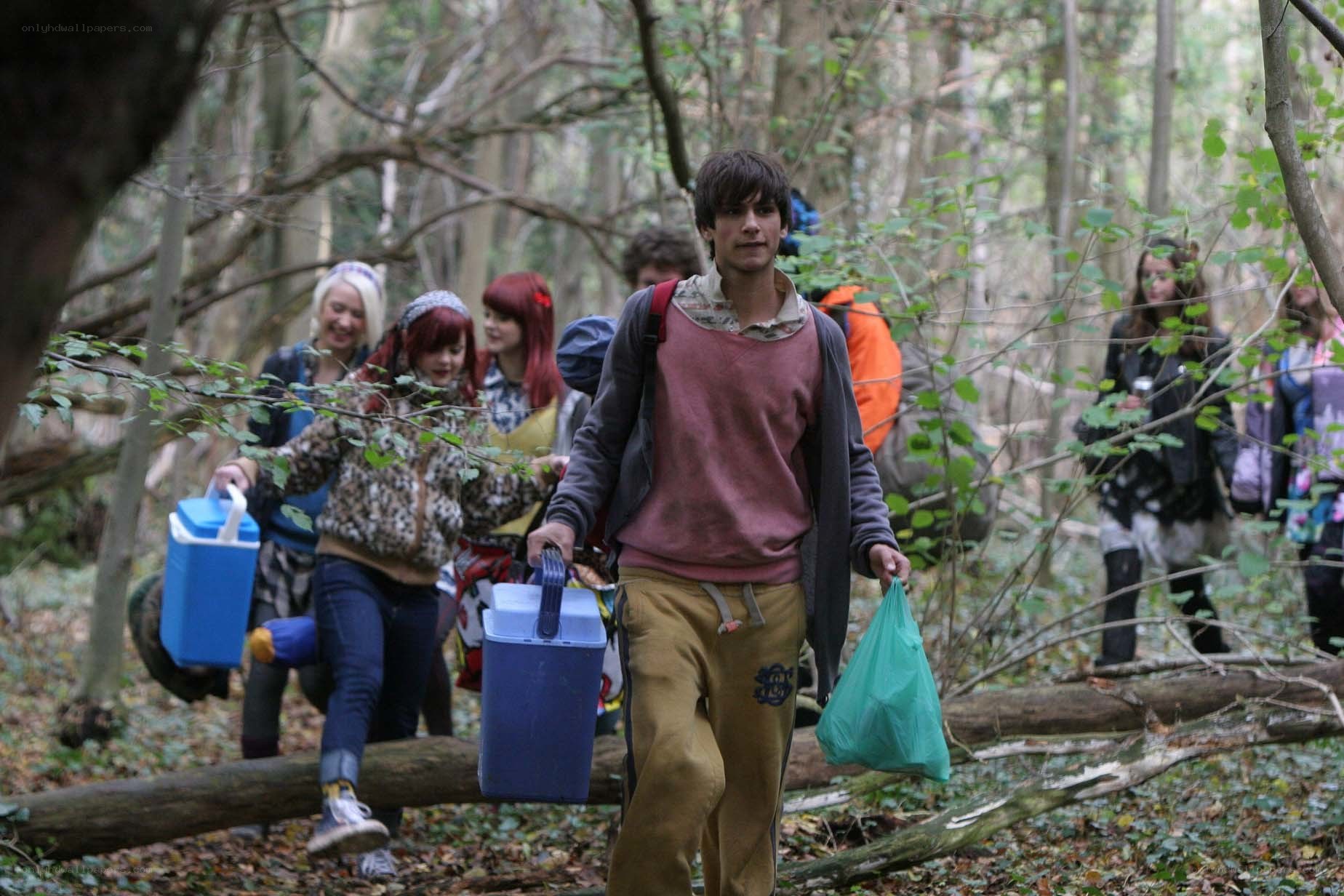 Group hiking in the forest