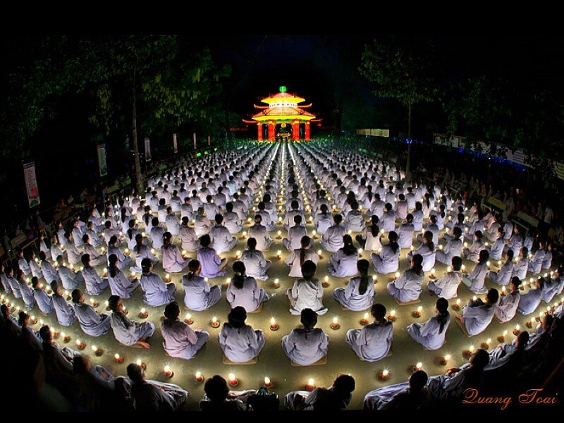 Group meditation at night