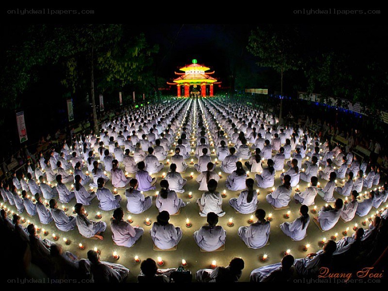 Group meditation at night