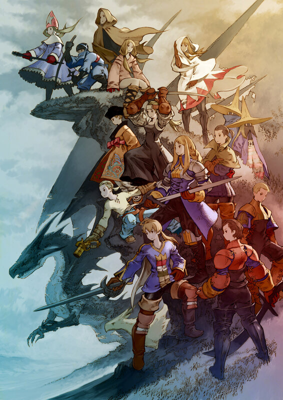 Group of Adventurers on Cliff — Blue, Dramatic, Illustration