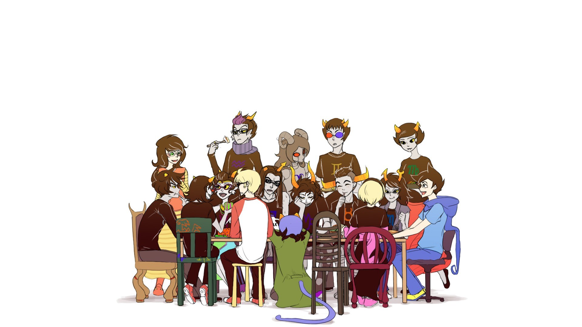 group of animated characters at table