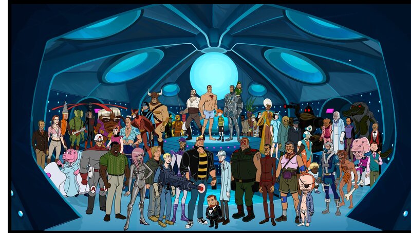 Group of Animated Characters — Blue, Dramatic, Anime, Aliens