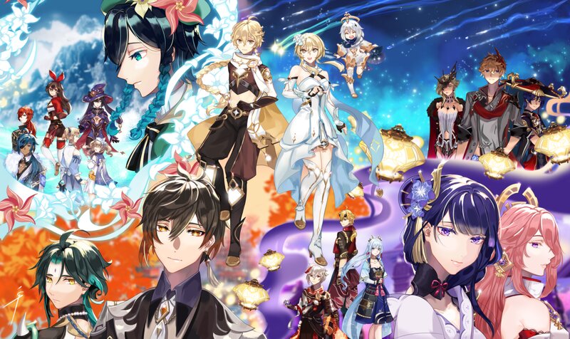 Group of Animated Characters — Blue, Dramatic, Night, Anime