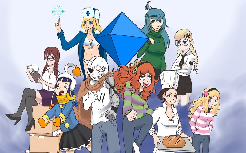Group of Animated Characters — Blue, Playful, Winter