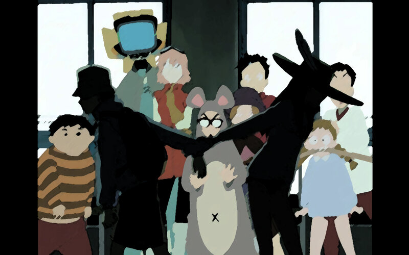 group of animated characters in a room