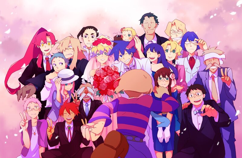 Group of Animated Characters — Pink, Festive