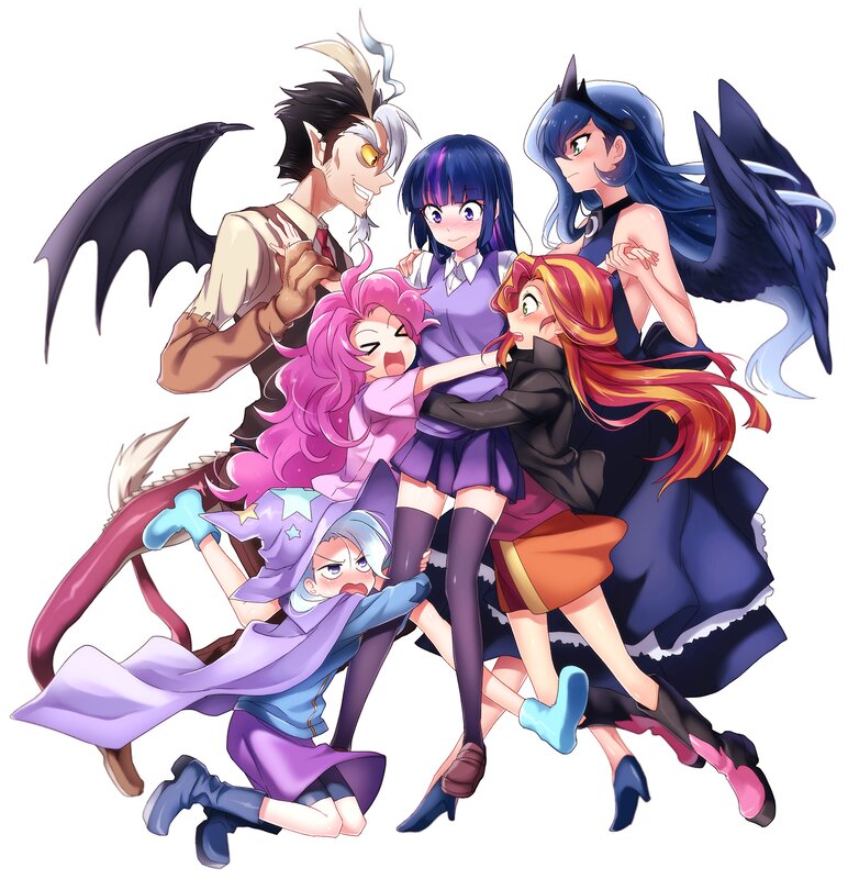 Group of Animated Characters — Purple, Chaotic, Anime