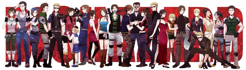 Group of Animated Characters — Red, Dramatic, Anime, Weapons