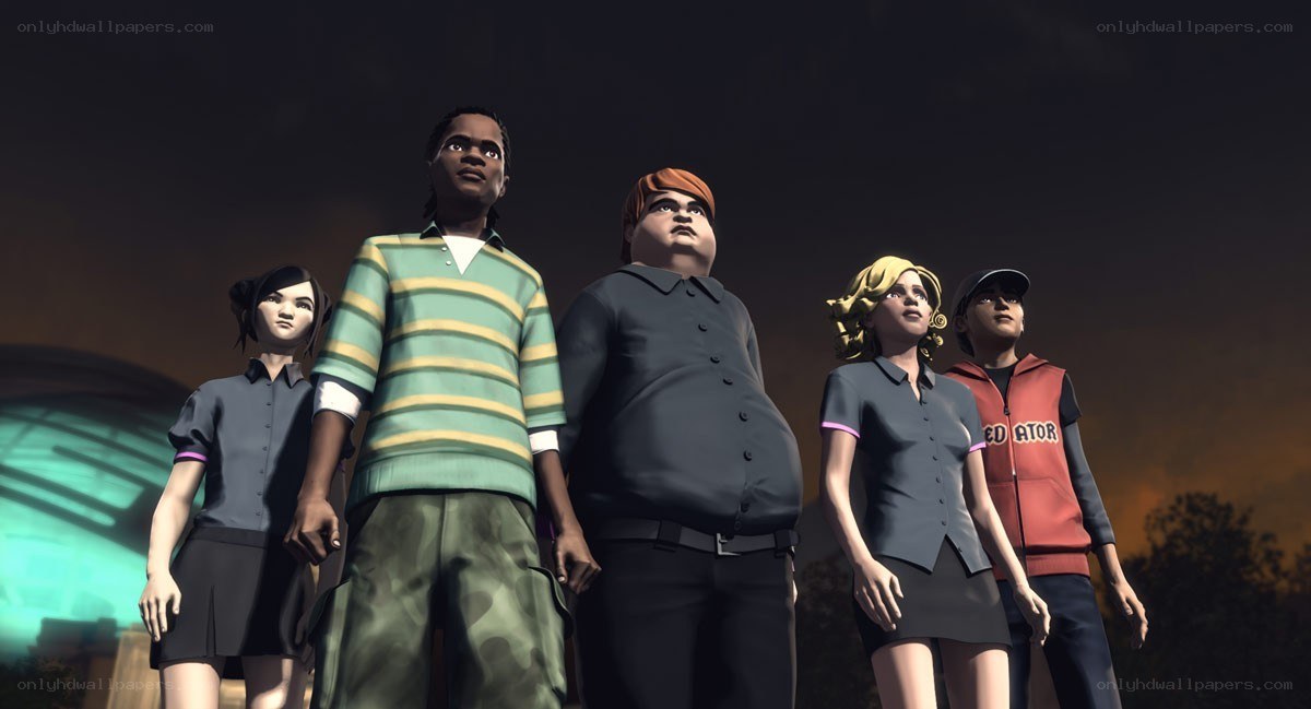 group of animated characters standing