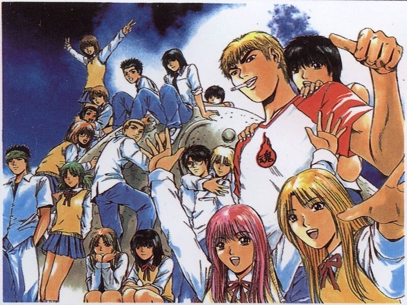 Group of anime characters at night