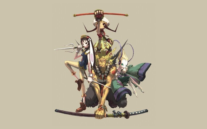 Group of Anime Characters — Beige, Dramatic, Swords, Weapons