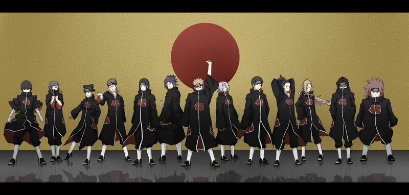 Group of Anime Characters — Black, Dramatic, Akatsuki Cloaks