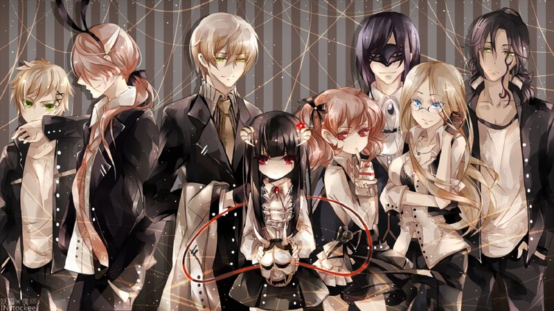 Group of Anime Characters — Black, Dramatic, Anime Art, Striped Background