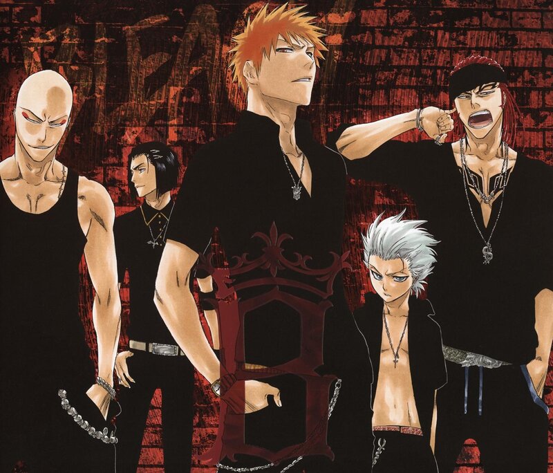 Group of Anime Characters — Black, Dramatic, Black Clothing