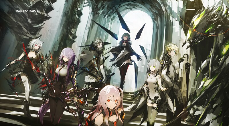 Group of Anime Characters — Black, Dramatic, Digital Art, Fantasy Creatures