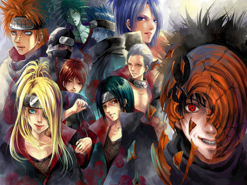 Group of Anime Characters — Black, Dramatic, Digital Art, Manga, Character Art