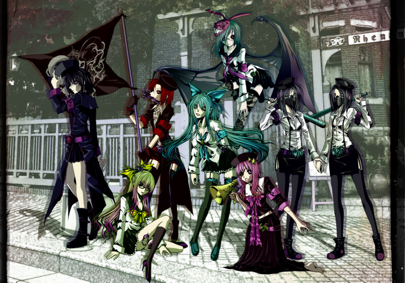 Group of Anime Characters — Black, Dramatic, Flag
