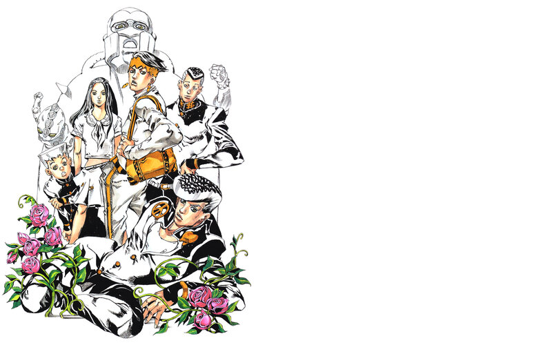 Group of Anime Characters — Black, Dramatic, Manga, Roses