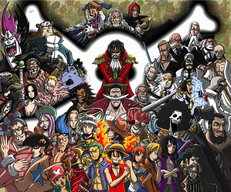 Group of Anime Characters — Black, Dramatic, Manga, Swords, Skulls, White, Red