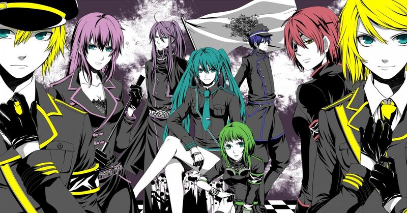 Group of Anime Characters — Black, Dramatic, Military Uniforms, Flag
